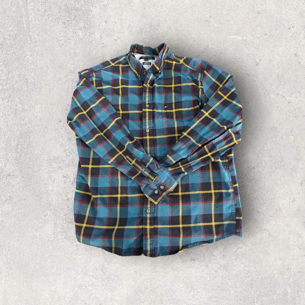Tommy Hilfiger Mens Classic Fit Plaid Button Down Long‎ Sleeve Shirt